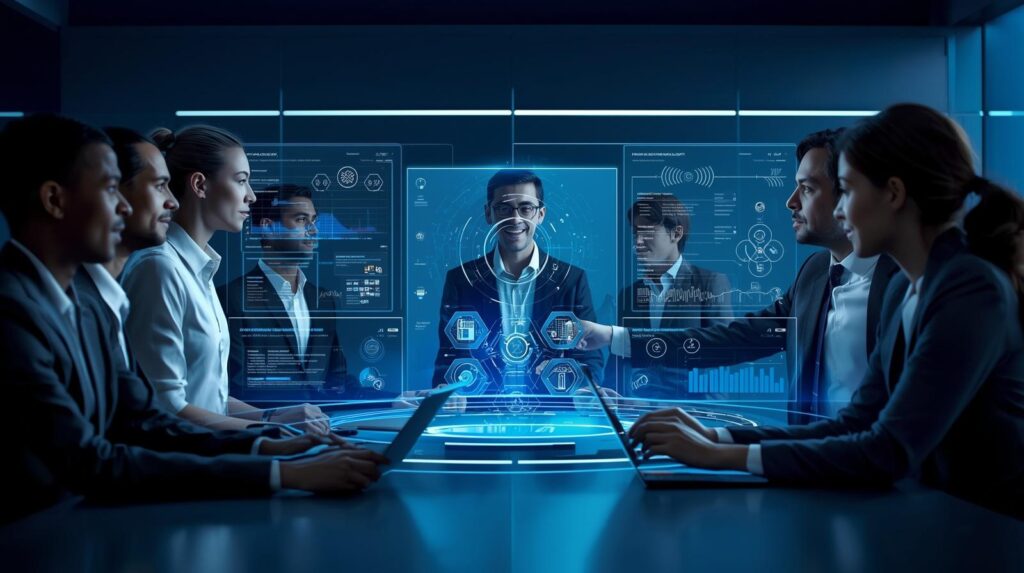Business professionals using Microsoft Copilot for workplace productivity