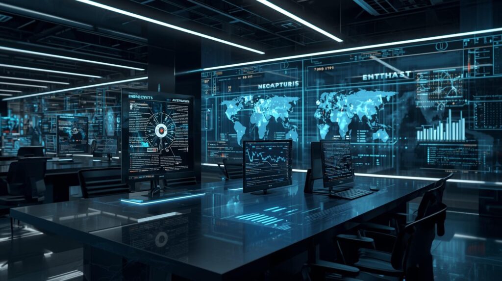 Modern workplace balancing productivity and cybersecurity with AI-powered systems